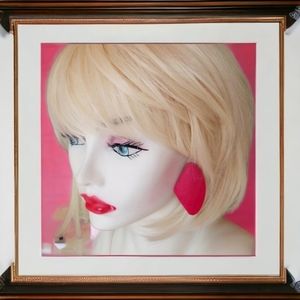 Vintage Hot Pink Painted Wood Pierced Post Back Earrings